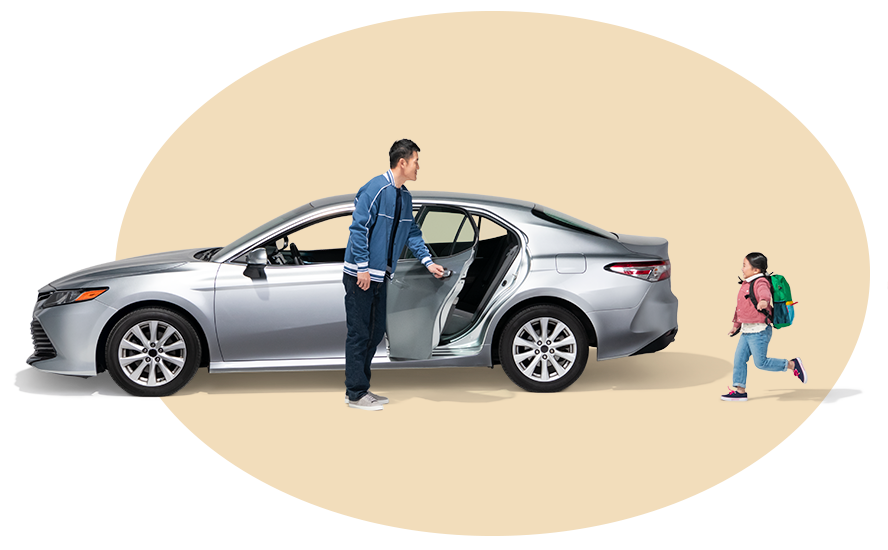 Couple getting in a rideshare car